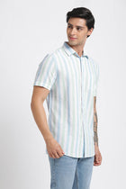 Teal Blue Striped Cotton Shirt - Shirt - 240527926