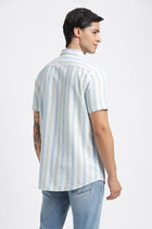 Teal Blue Striped Cotton Shirt - Shirt - 240527926