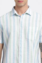 Teal Blue Striped Cotton Shirt - Shirt - 240527926