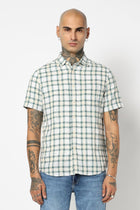 TEAL CHECKERED HALF SLEEVE LINEN BLEND SHIRT-Shirt - 250431128