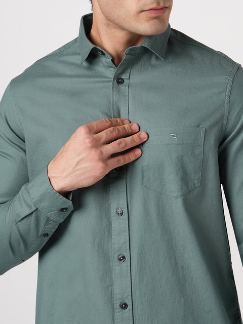TEAL PLAIN DOBBY SHIRT-Shirt - 260134285