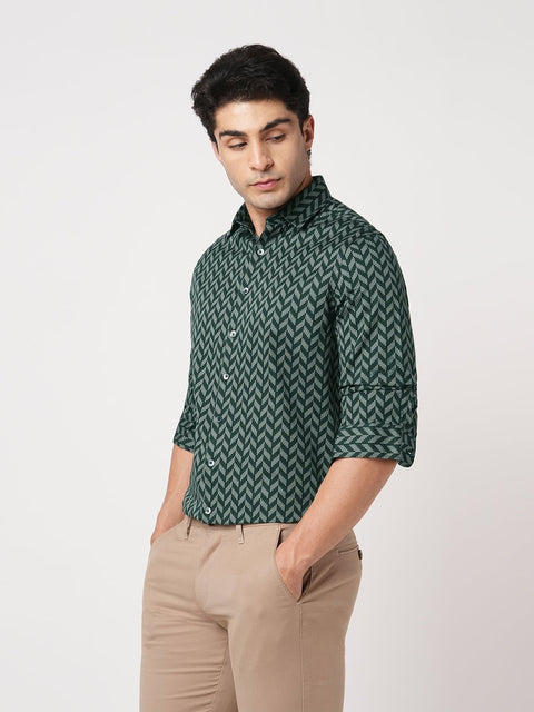 TEAL PRINTED SATIN SHIRT-Shirt - 251033205