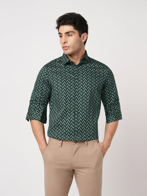 TEAL PRINTED SATIN SHIRT-Shirt - 251033205