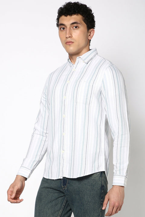 Turquiose Striped Cotton Shirt - Shirt - 240928929