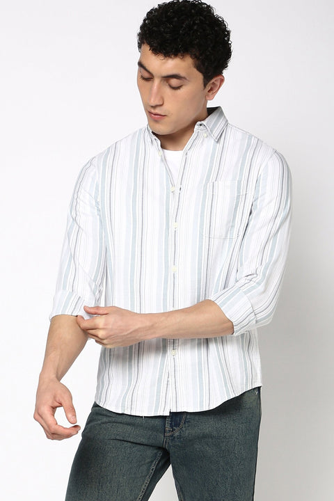 Turquiose Striped Cotton Shirt - Shirt - 240928929