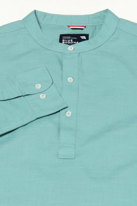 TURQUISE PLAIN MANDARIN COLLAR KURTA - Kurta - 240126533
