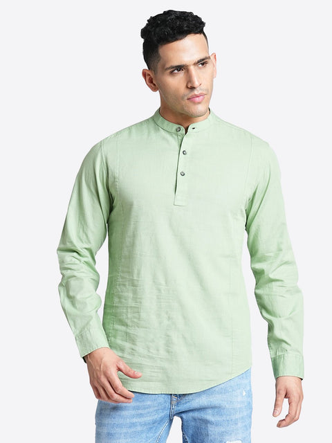 TURQUISE PLAIN MANDARIN COLLAR KURTA - Kurta - 240120026