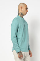 TURQUISE PLAIN MANDARIN COLLAR KURTA - Kurta - 240126533