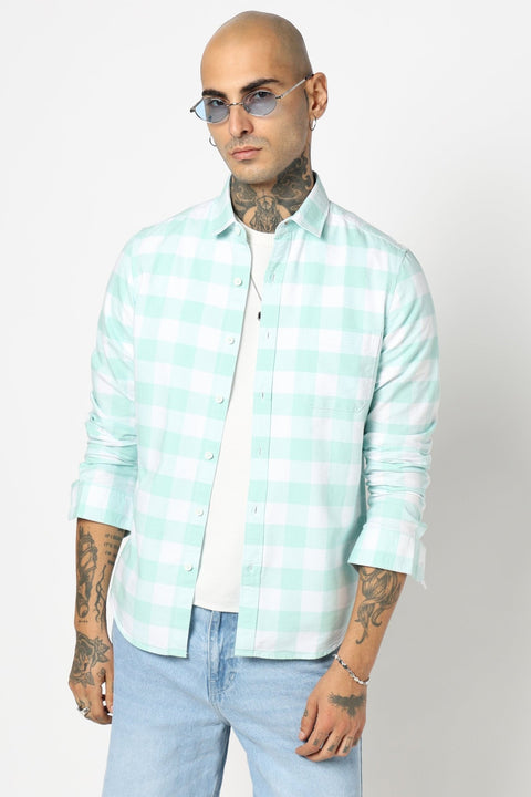 TURQUOISE BUFFALO CHECKERED COTTON SHIRT-Shirt - 250831996