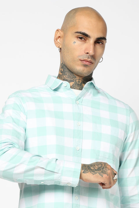 TURQUOISE BUFFALO CHECKERED COTTON SHIRT-Shirt - 250831996