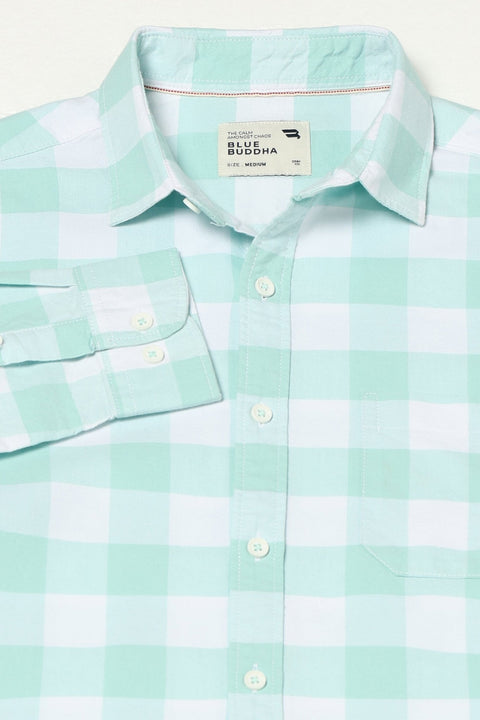 TURQUOISE BUFFALO CHECKERED COTTON SHIRT-Shirt - 250831996