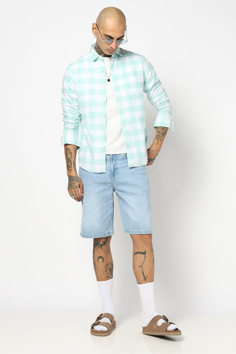 TURQUOISE BUFFALO CHECKERED COTTON SHIRT-Shirt - 250831996