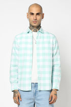 TURQUOISE BUFFALO CHECKERED COTTON SHIRT-Shirt - 250831996