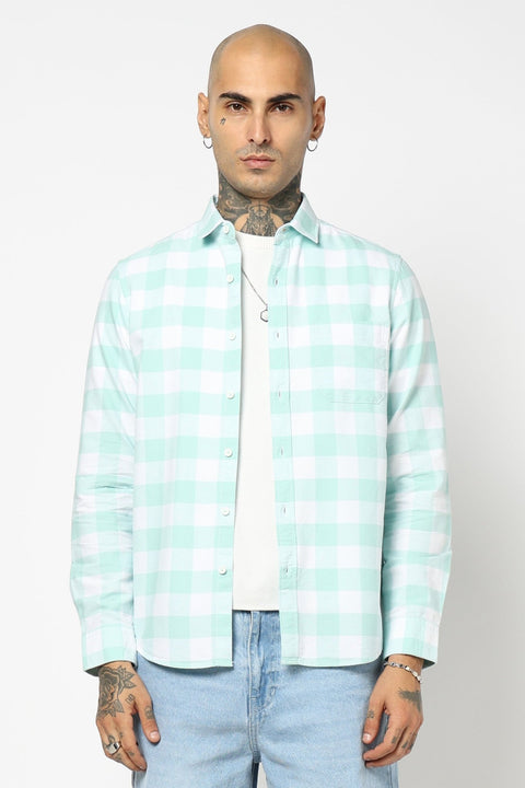 TURQUOISE BUFFALO CHECKERED COTTON SHIRT-Shirt - 250831996