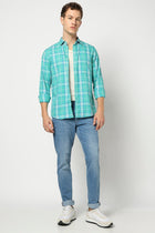 Turquoise Checkered Tailored Fit Shirt - Shirts - 241230303