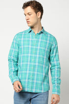 Turquoise Checkered Tailored Fit Shirt - Shirts - 241230303