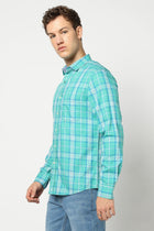 Turquoise Checkered Tailored Fit Shirt - Shirts - 241230303