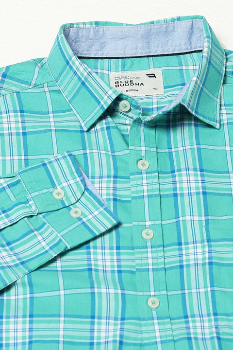 Turquoise Checkered Tailored Fit Shirt - Shirts - 241230303