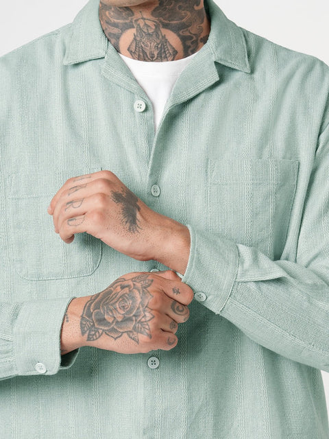TURQUOISE CUBAN COLLAR RELAXED FIT SHIRT-Shirt - 250932605