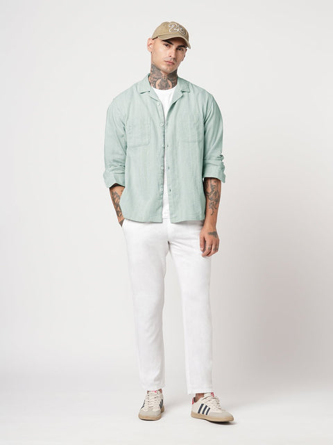 TURQUOISE CUBAN COLLAR RELAXED FIT SHIRT-Shirt - 250932605