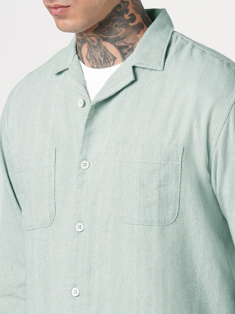 TURQUOISE CUBAN COLLAR RELAXED FIT SHIRT-Shirt - 250932605