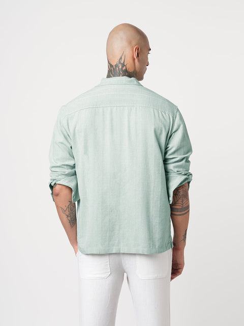 TURQUOISE CUBAN COLLAR RELAXED FIT SHIRT-Shirt - 250932605