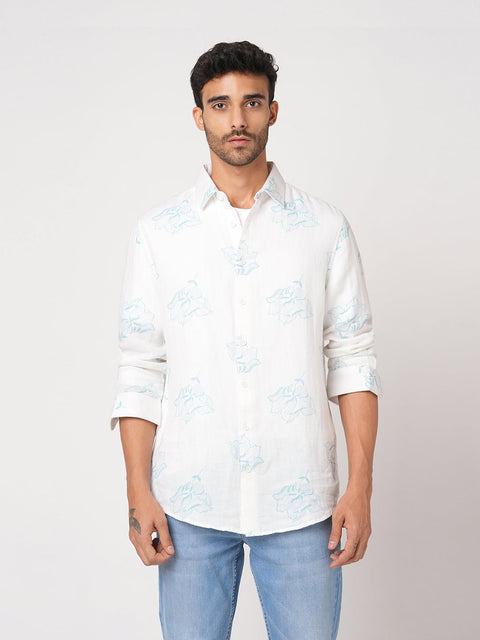 WHITE DOUBLE CLOTH BOTANICAL SHIRT-Shirt - 260134545