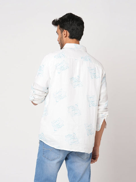 WHITE DOUBLE CLOTH BOTANICAL SHIRT-Shirt - 260134545
