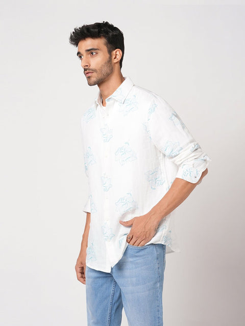 WHITE DOUBLE CLOTH BOTANICAL SHIRT-Shirt - 260134545