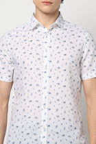 White Floral Print Half Sleeve Shirt - Shirt - 240828632