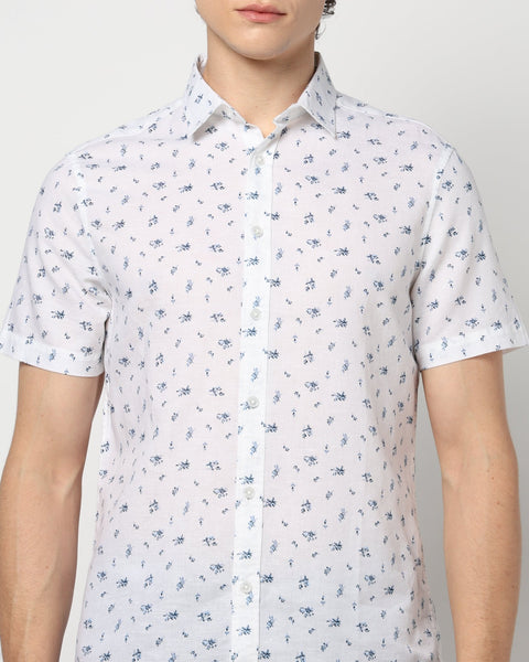 White Floral Print Half Sleeve Shirt - Shirt - 240828632