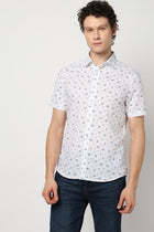 White Floral Print Half Sleeve Shirt - Shirt - 240828632