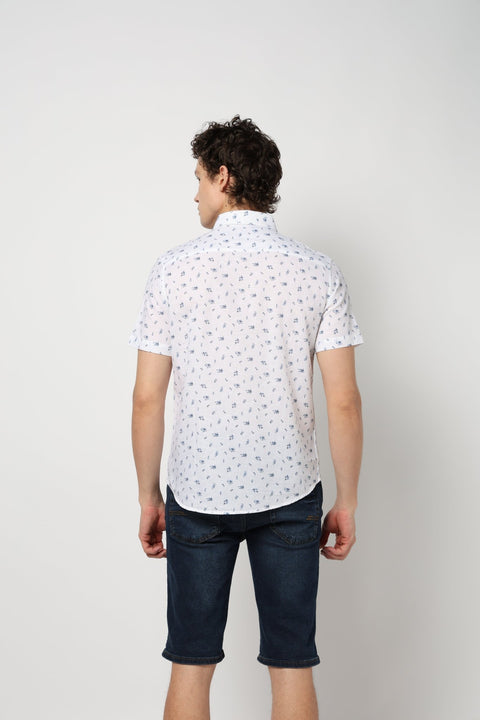 White Floral Print Half Sleeve Shirt - Shirt - 240828632