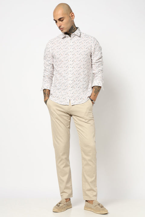 WHITE FLORAL PRINTED TAILORED FIT SHIRT-Shirt - 250531408