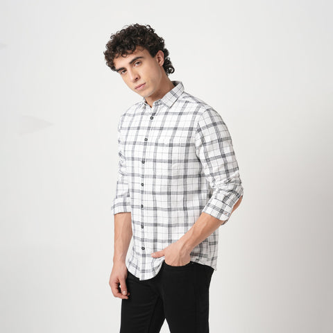 WHITE GRID SLUB COTTON SHIRT-Shirt - 251033160