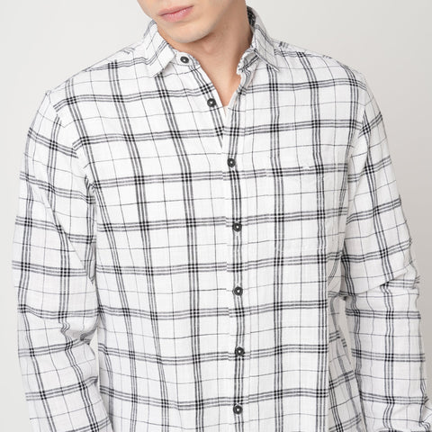 WHITE GRID SLUB COTTON SHIRT-Shirt - 251033160