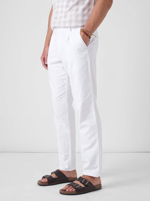 WHITE LINEN RELAXED TROUSER - Trousers - 4IS1F0166