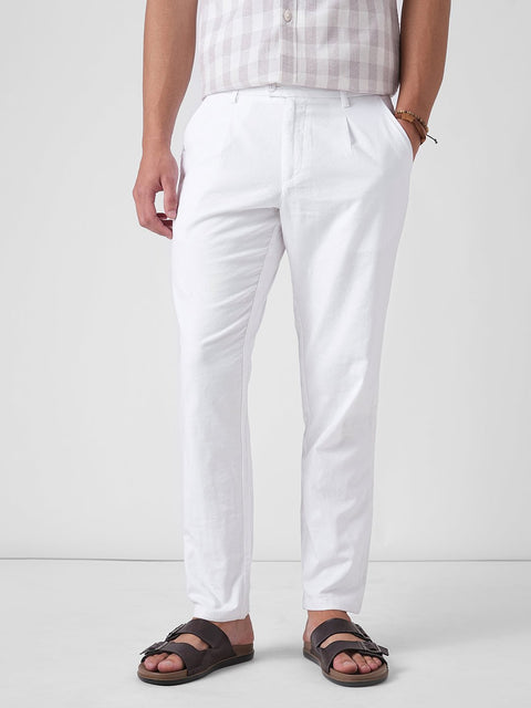 WHITE LINEN RELAXED TROUSER - Trousers - 4IS1F0166