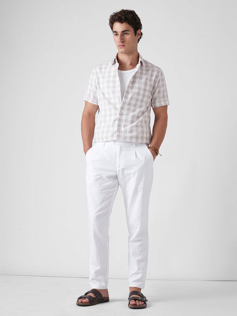 WHITE LINEN RELAXED TROUSER - Trousers - 4IS1F0166