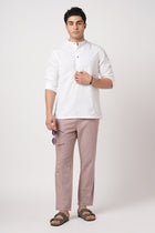 WHITE MANDARIN COLLAR KURTA - Kurta - 251134026