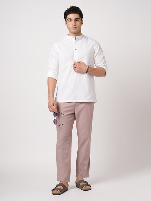 WHITE MANDARIN COLLAR KURTA - Kurta - 251134026