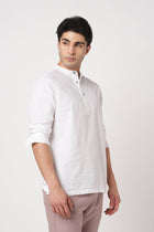 WHITE MANDARIN COLLAR KURTA - Kurta - 251134026
