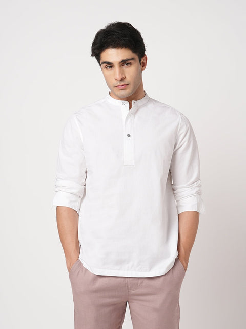 WHITE MANDARIN COLLAR KURTA - Kurta - 251134026