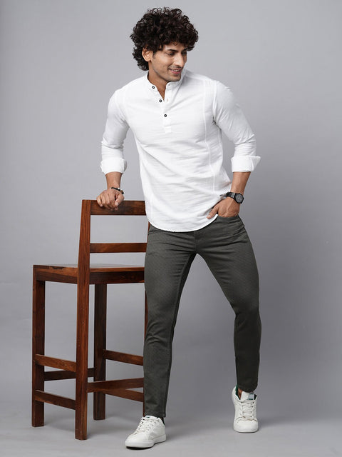 White Mandarin Collar Shirt Kurta - Kurta - 221123416