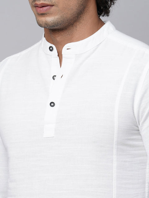 White Mandarin Collar Shirt Kurta - Kurta - 221123416