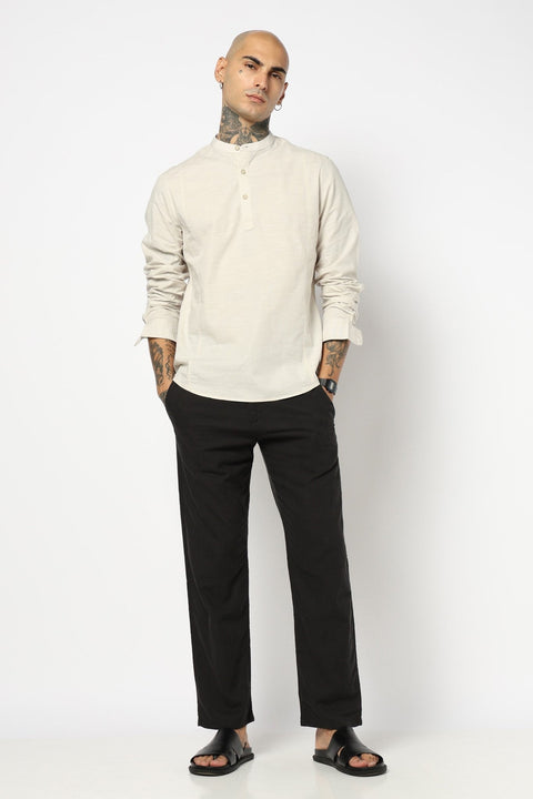 White Mandarin Collar Shirt Kurta - Kurta - 250631522