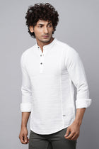 White Mandarin Collar Shirt Kurta - Kurta - 221123416