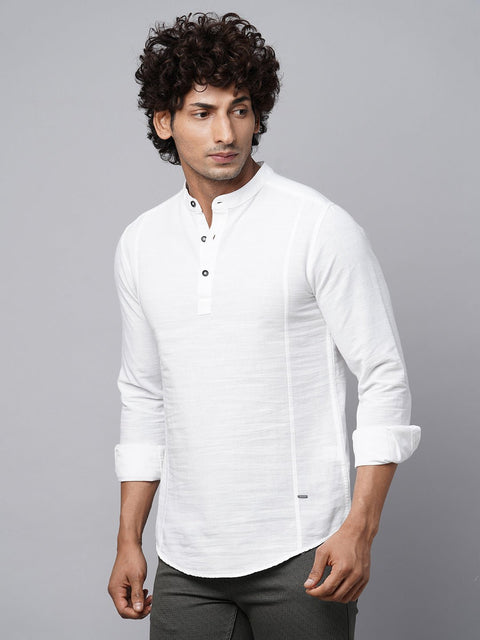 White Mandarin Collar Shirt Kurta - Kurta - 221123416