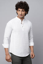 White Mandarin Collar Shirt Kurta - Kurta - 221123416