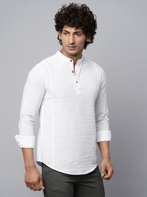 White Mandarin Collar Shirt Kurta - Kurta - 221123416